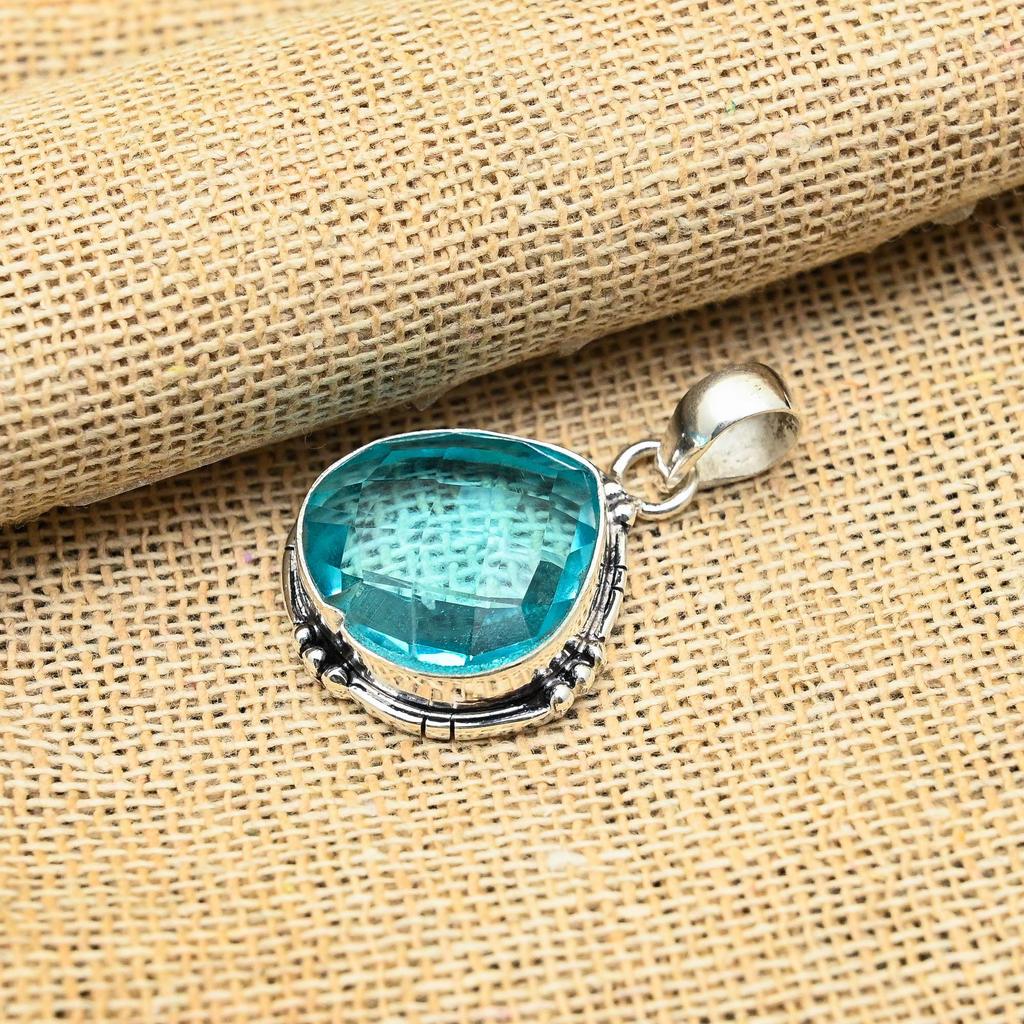 Ravishing Blue Topaz Gemstone Handmade 925 Solid Sterling Silver Jewelry Pendant
