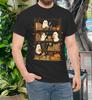 Retro Halloween Bookshelf Ghost And Cat Bookshelf Book Lover T- Shirt