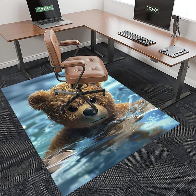 1pc Teddy Bear Office Chair Mat - Anime Cartoon Design, Non-Slip Carpet for Home and Office Decor, Suitable for All Seasons.C037