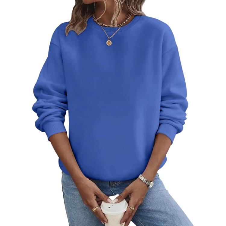 Womens Hoodie Loose Long Sleeve Pullover Round Neck Solid Color Large