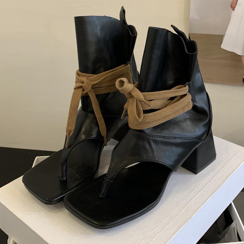 Eilyken 2026 New Spring Fashion Clip Toe Cross-Strap Ankle Boots Sandals Women Square Low Heels Party Shoes Booties