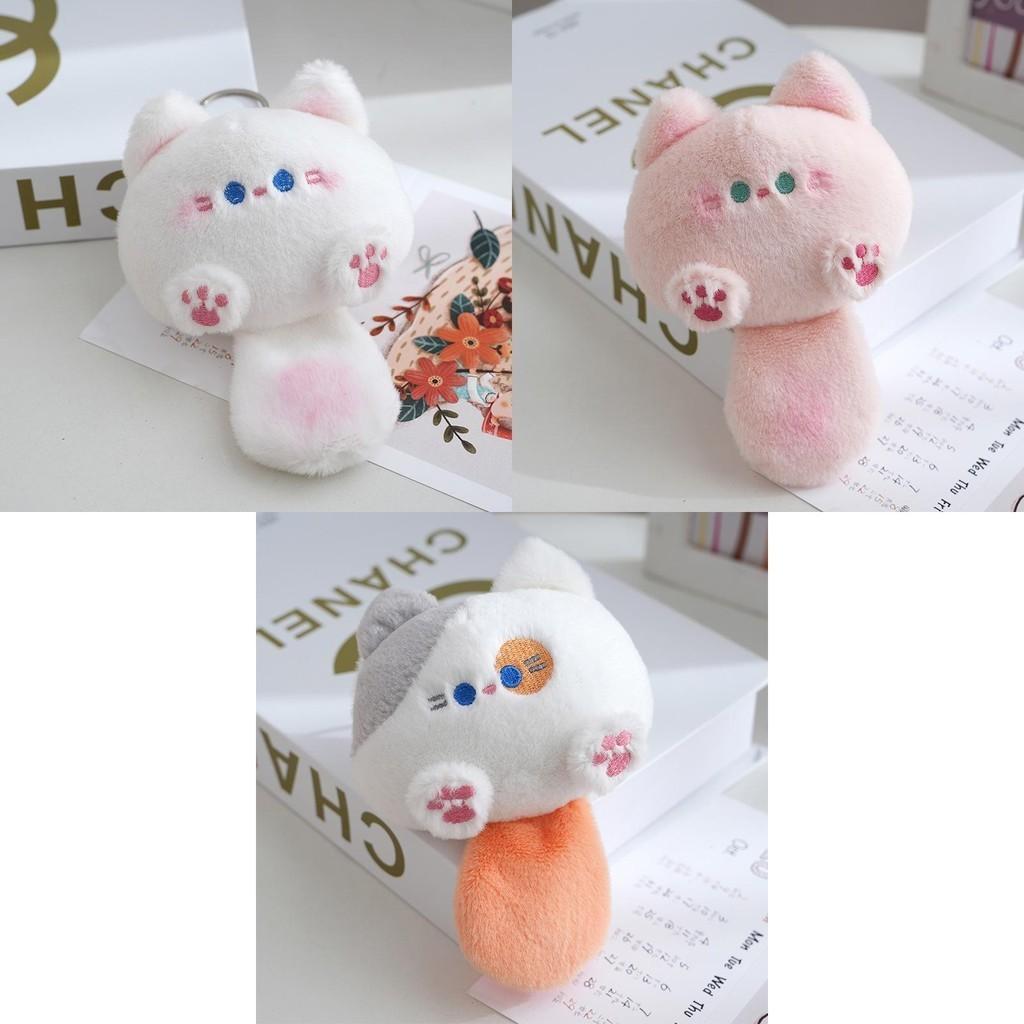 Cute Cat Plush Keychain Tail Squeaks Meow Pendant Bag Charm Cartoon