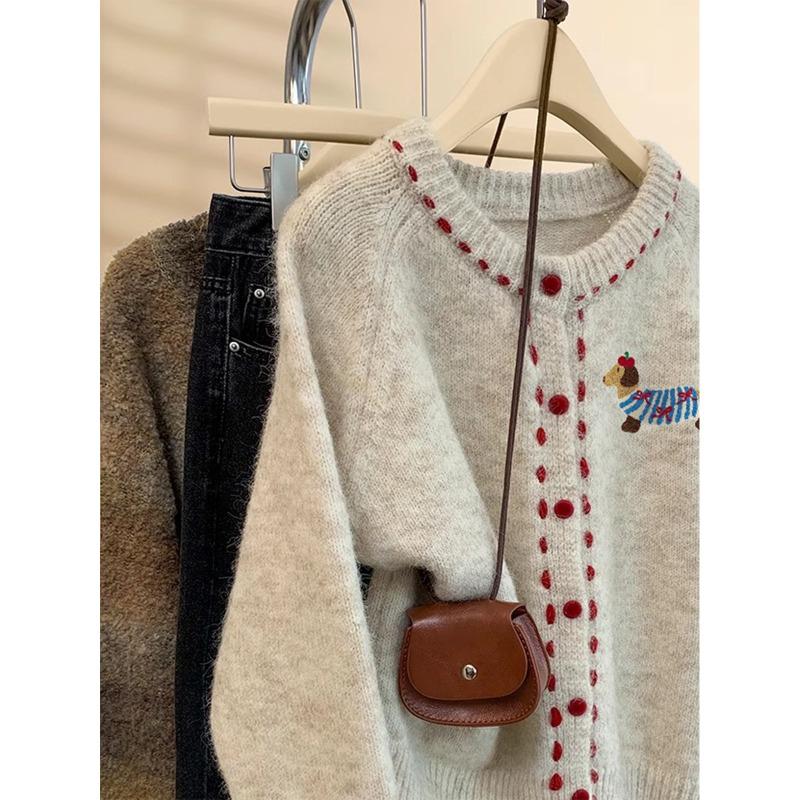 Soft Waxy Crew Neck Sweater Jacket Women's Autumn and Winter New Design Sense Outside Wear Lazy Knitted Cardigan Top