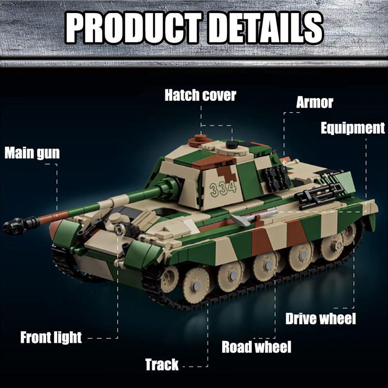 Military "Tiger King" Tank Building Block Toy for Puzzle Assembly and Intelligence Development WW