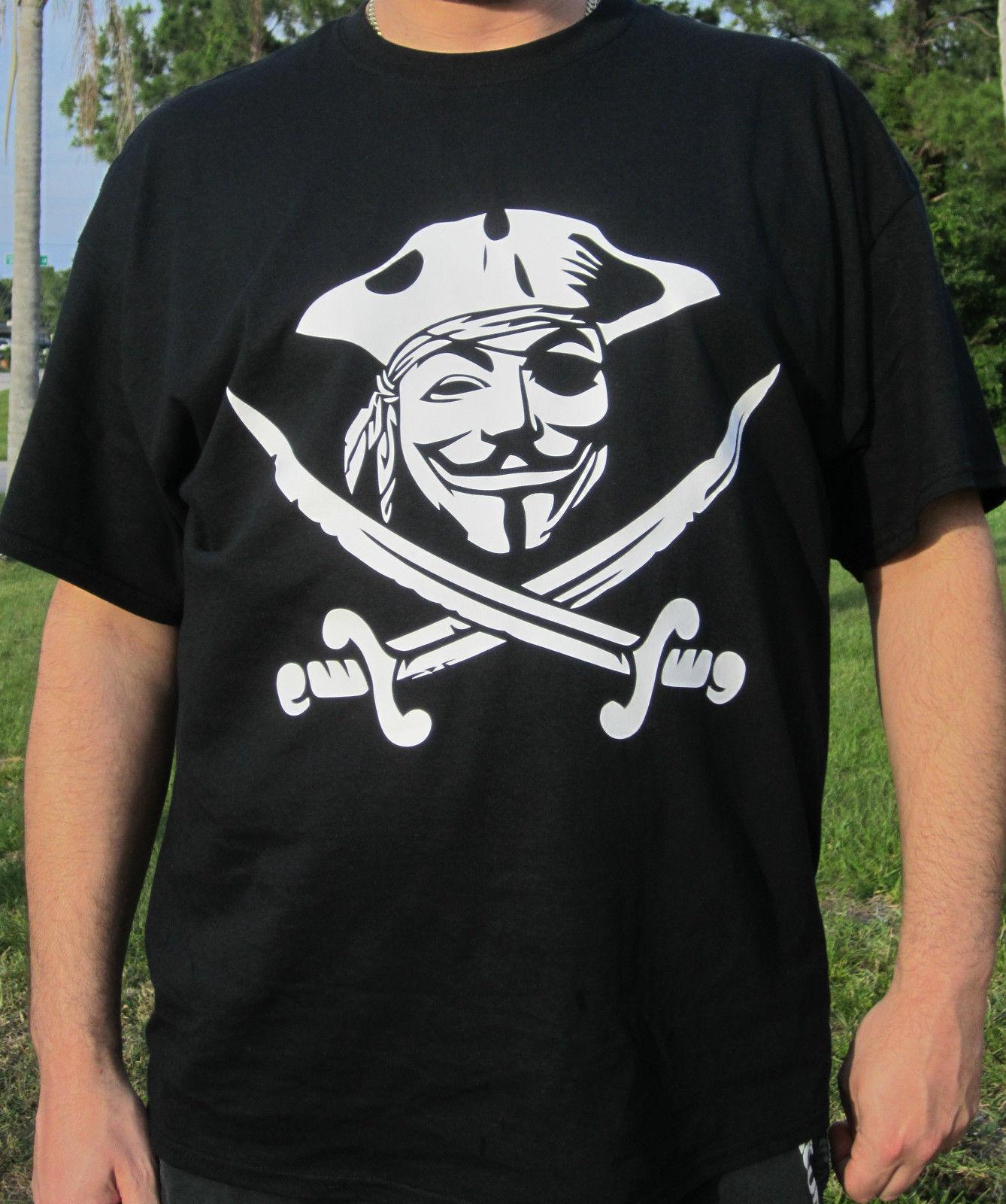 Anonymous Pirate mask Guy Fawkes Hackers T shirt Computer hacker Protest S