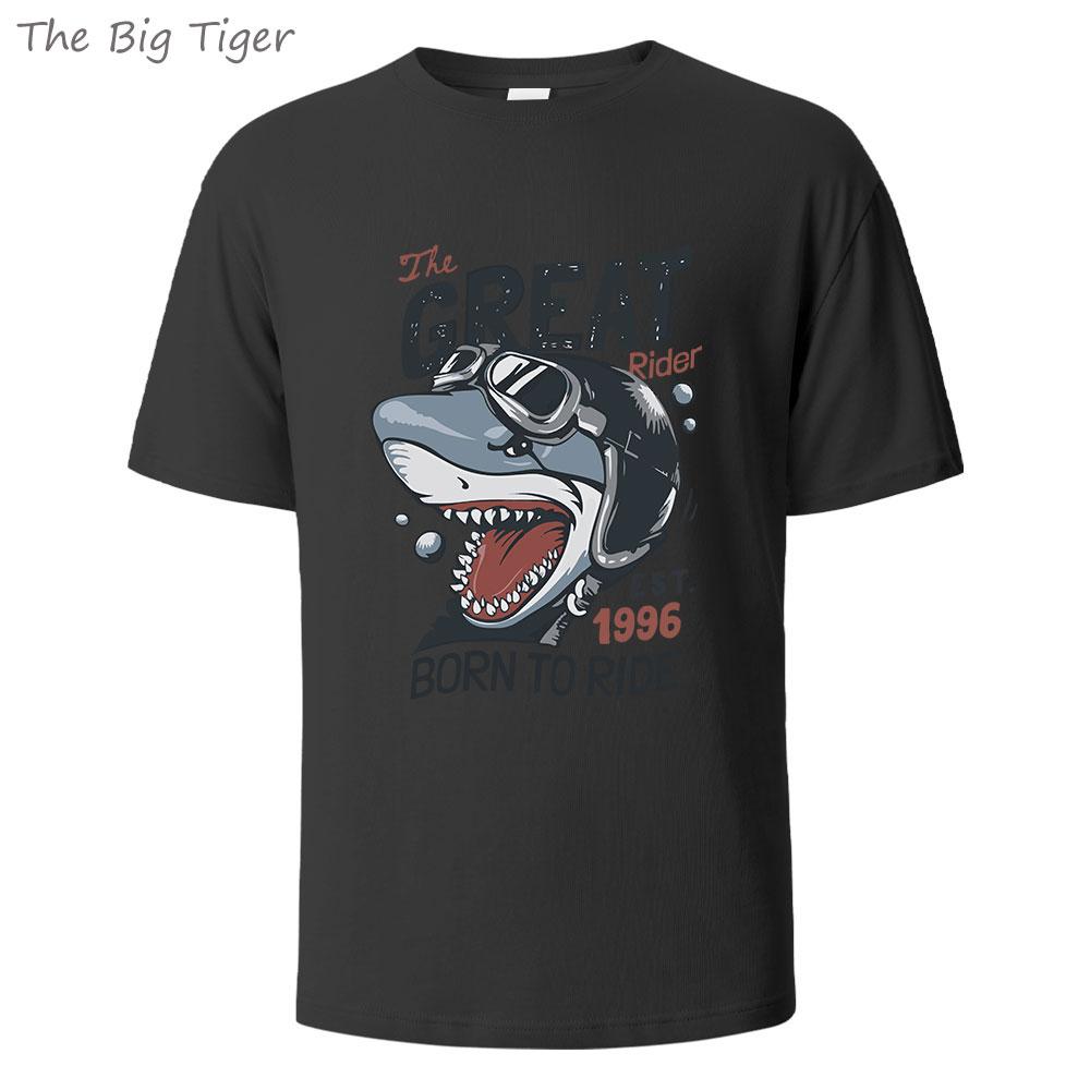 Great Shark Printing Mens Basic Cotton Tee Simple Round Neck Comfortable Fit Lightweight Breathable Casual Wear Mens Tshirt