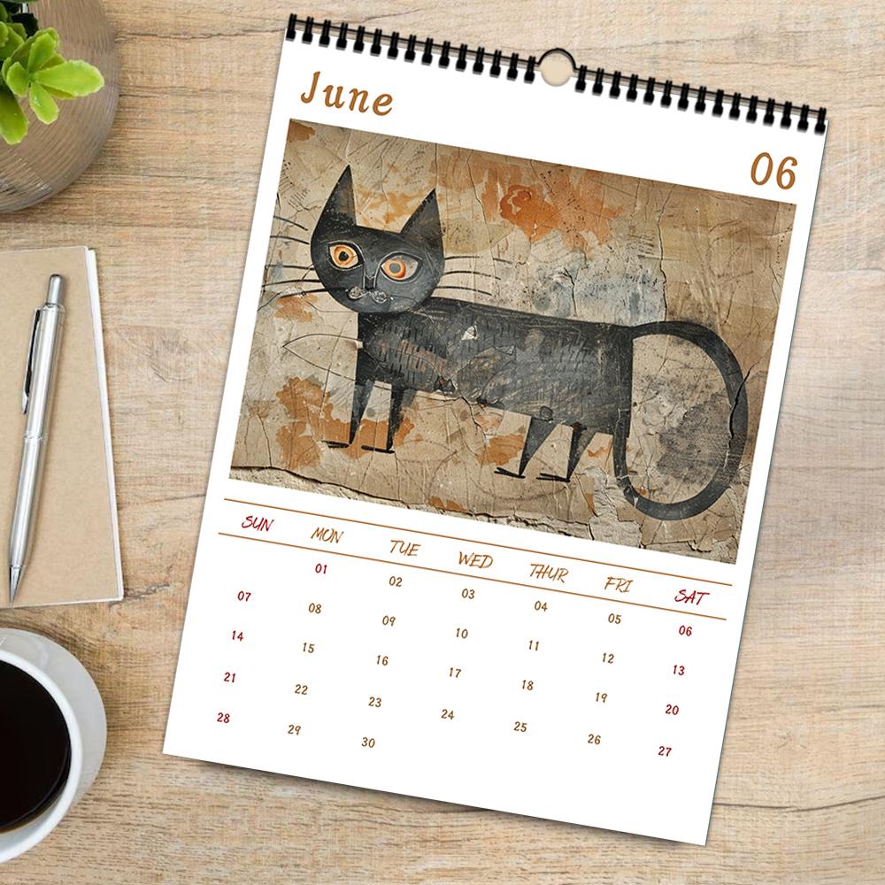 1pc Guitar-Playing Cat Wall Calendar - Pet Cat Theme, with 12 Different Designs, Suitable As a Gift for Birthdays, Christmas
