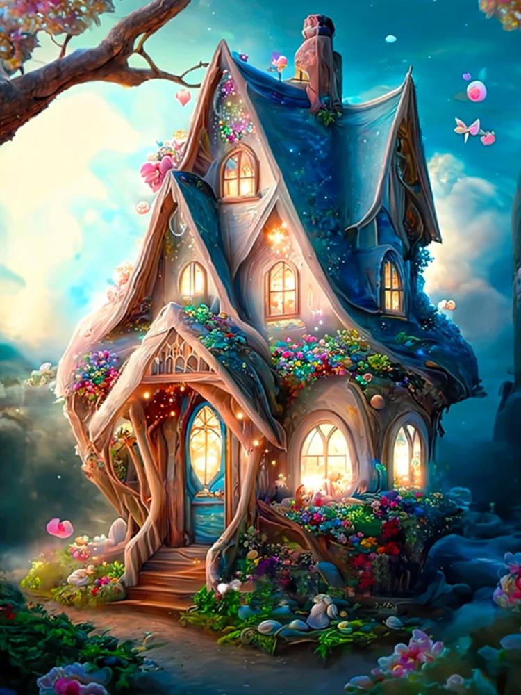 Flower Cottage Personality DIY Full Drill Diamond Decorative Painting