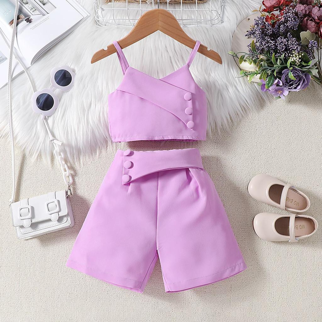 Girls Casual Suit Summer Kids Fashion Halter Top and Shorts Suit