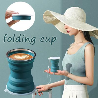 Portable Silicone Folding Water Cup Small Coffe Cup Outdoor Heat Resistant Foldable Mug with Lid Collapsible Travel Drinking Cup