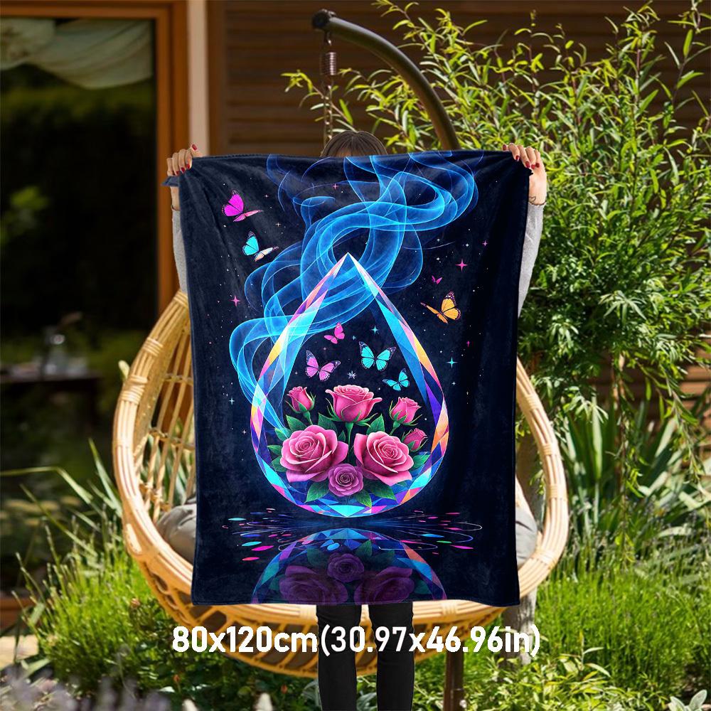 

1pc Flowers Butterfly Outdoor Flannel Blanket Soft Warm All-Season Throw for Sofa Bed Car Camping Office, Cozy Gift Idea1187S 80x120cm(31x47inch)