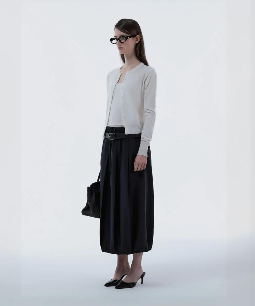 Mausolleum Gingham Waistband Layered Balloon Pleated Skirt - Navy