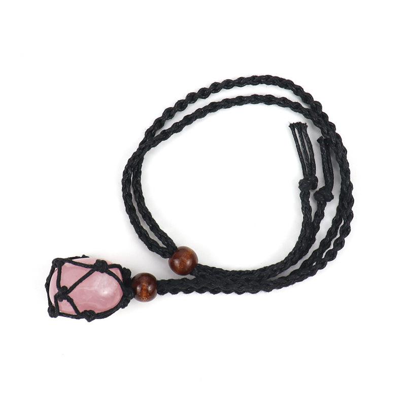 Crystal Rough Stone Natural Stone Black Mesh Pocket Woven Necklace Adjustable Rough Stone Mesh Pocket Sweater Chain N559