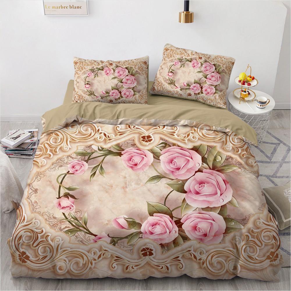 Golden Red Rose King Queen Duvet Cover Romantic Floral Bedding Set Valentine's Day Flowers Quilt Cover Polyester Comforter Cover