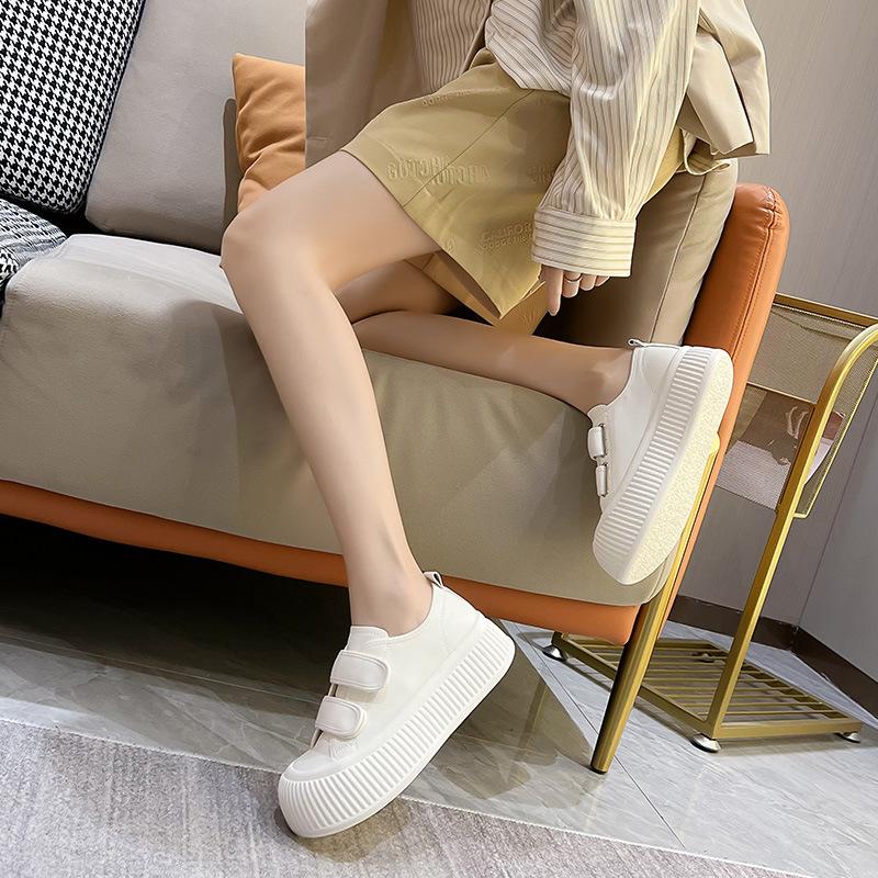 Platform Casual Shoes Women's 2025 Spring New Cute Ugly Cute Velcro Big Head White Shoes Leather Biscuit Shoes 2025