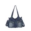 Schoolbag 1011 New Tote Bag Women's Trendy Denim Multi-Pocket Large Capacity Single Shoulder Commuter Handheld Crossbody Bag