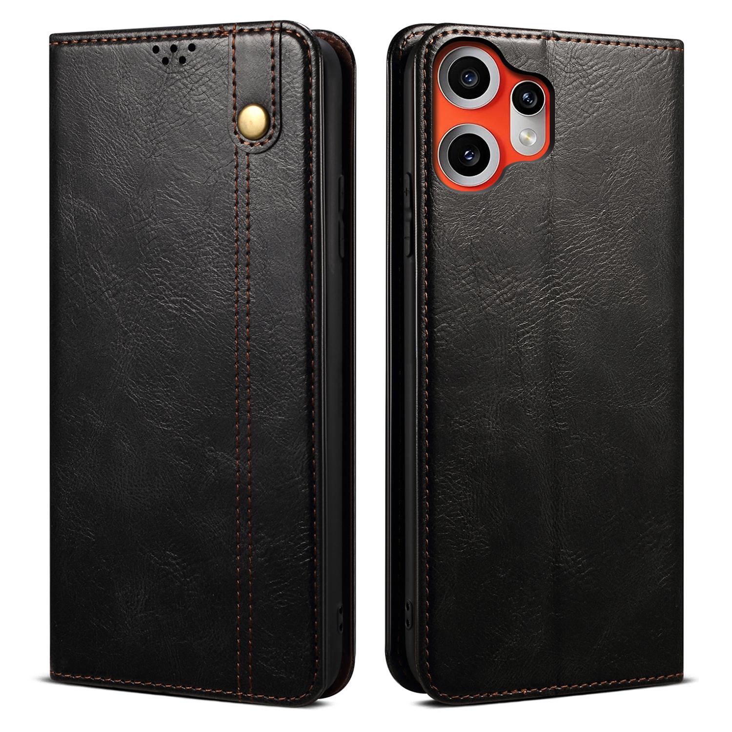 

For Nothing CMF Phone 2 Pro Case Crazy Horse Texture Waxy Leather Wallet Stand Phone Cover Black