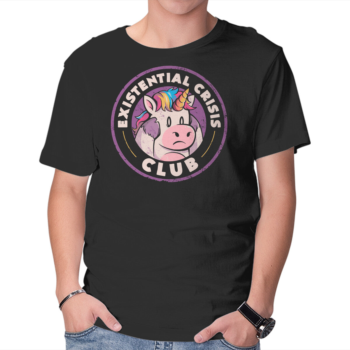 Unisex Crew Neck T-Shirt Existential Crisis Club Graphic Short Sleeve Casual Tee M