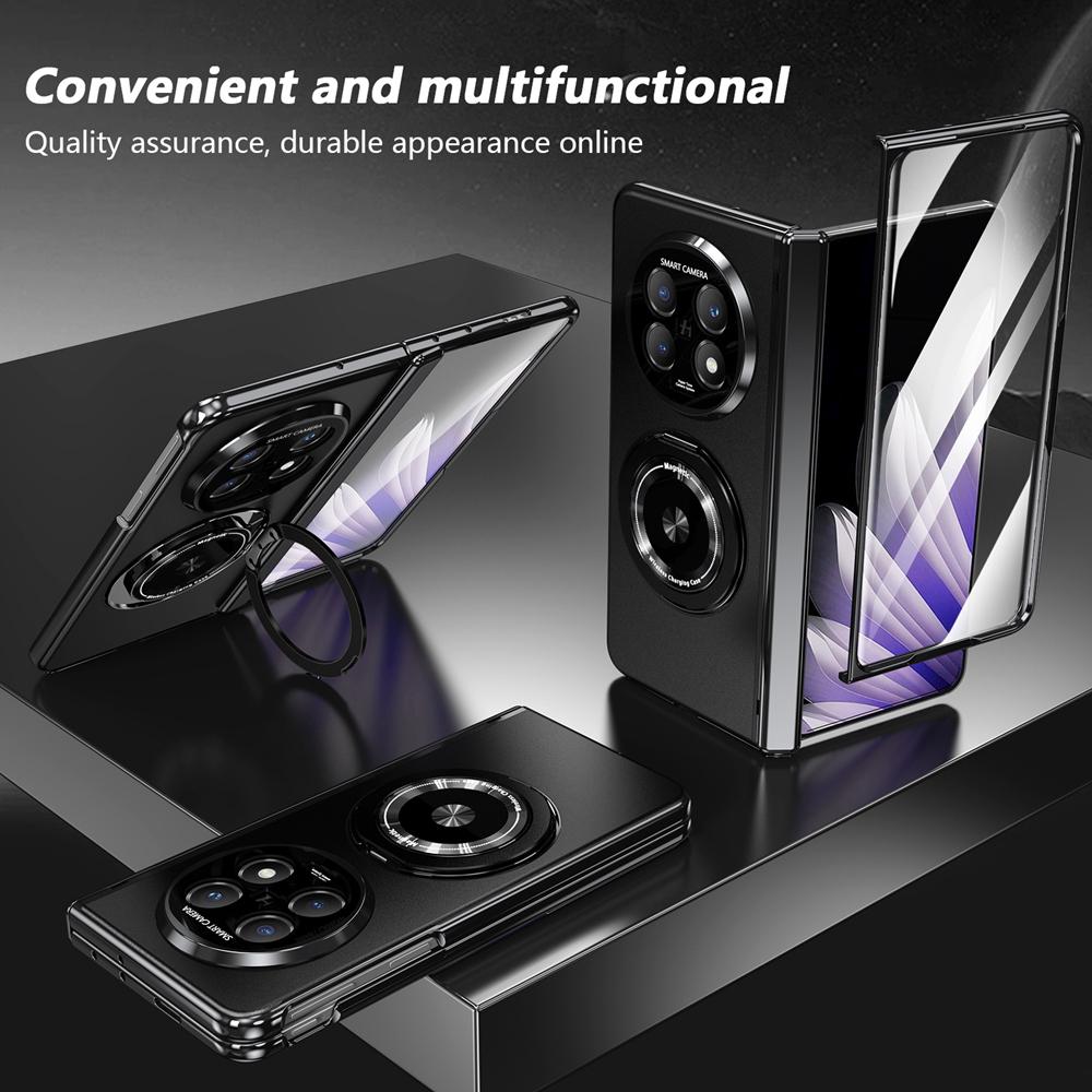 KEYSION 360° Rotating Magnetic Ring Stand Phone Case for MagSafe for OPPO Find N5 Hinge Phone Cover with Glass Screen Protector