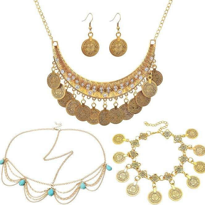Ethnic-Style Retro Gold Coin Necklace Clavicle Chain - Travel Film & TV Jewelry Accessories