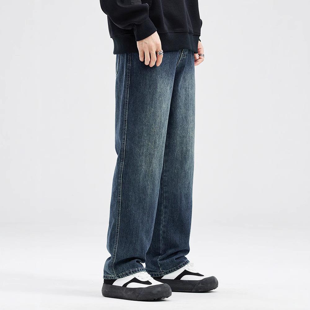 Straight jeans men's autumn and winter trendy brand American retro new washed loose men's casual pants