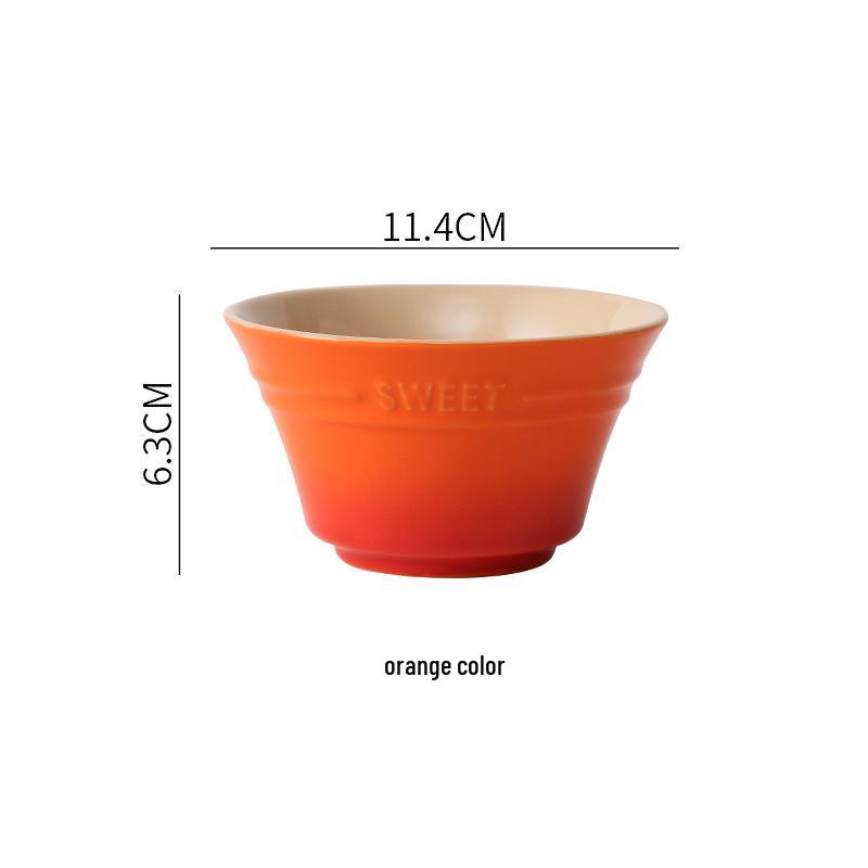 Rainbow Gradient Ceramic Rice Bowl - Japanese High-Foot Dessert, Soup, Ramen, and Steamed Egg Bowl