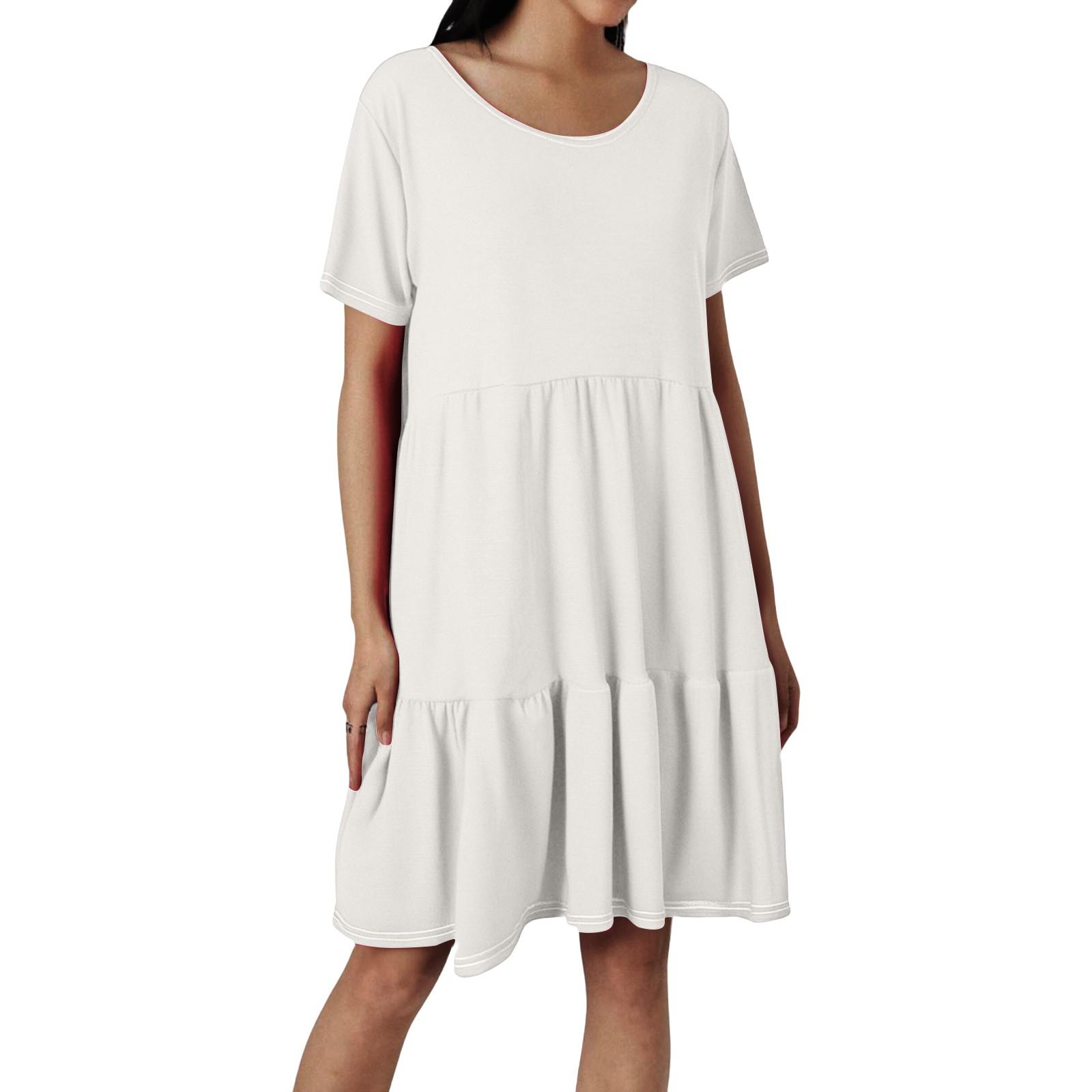 

Женские модные повседневные платья с круглым вырезом и коротким рукавом с оборками S белый