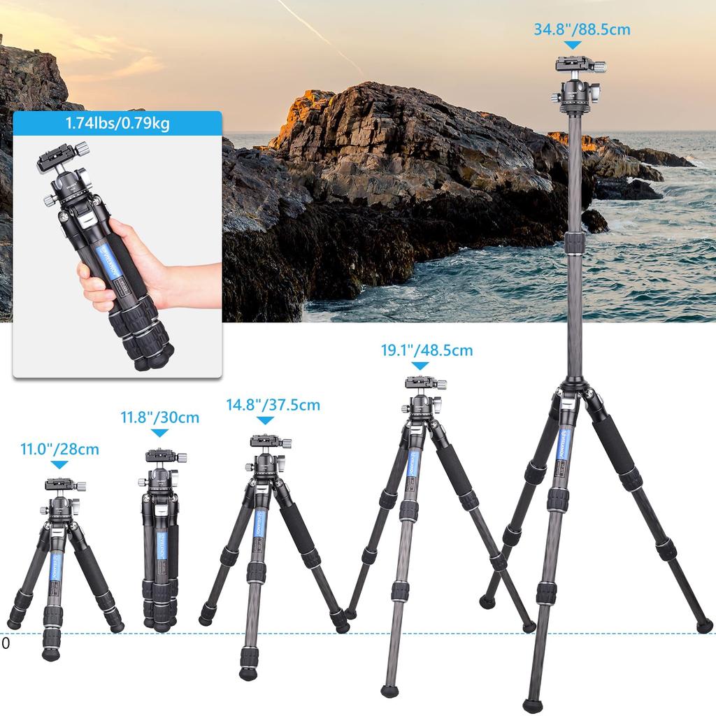 VIELKNOV Carbon Low Center von Kugelkopf und umschriebenen Zentrum Einfach zu Tabletop Kamera Video Kompatibel mit 3 Tier Last Kapazität Lagerung Tasche Für