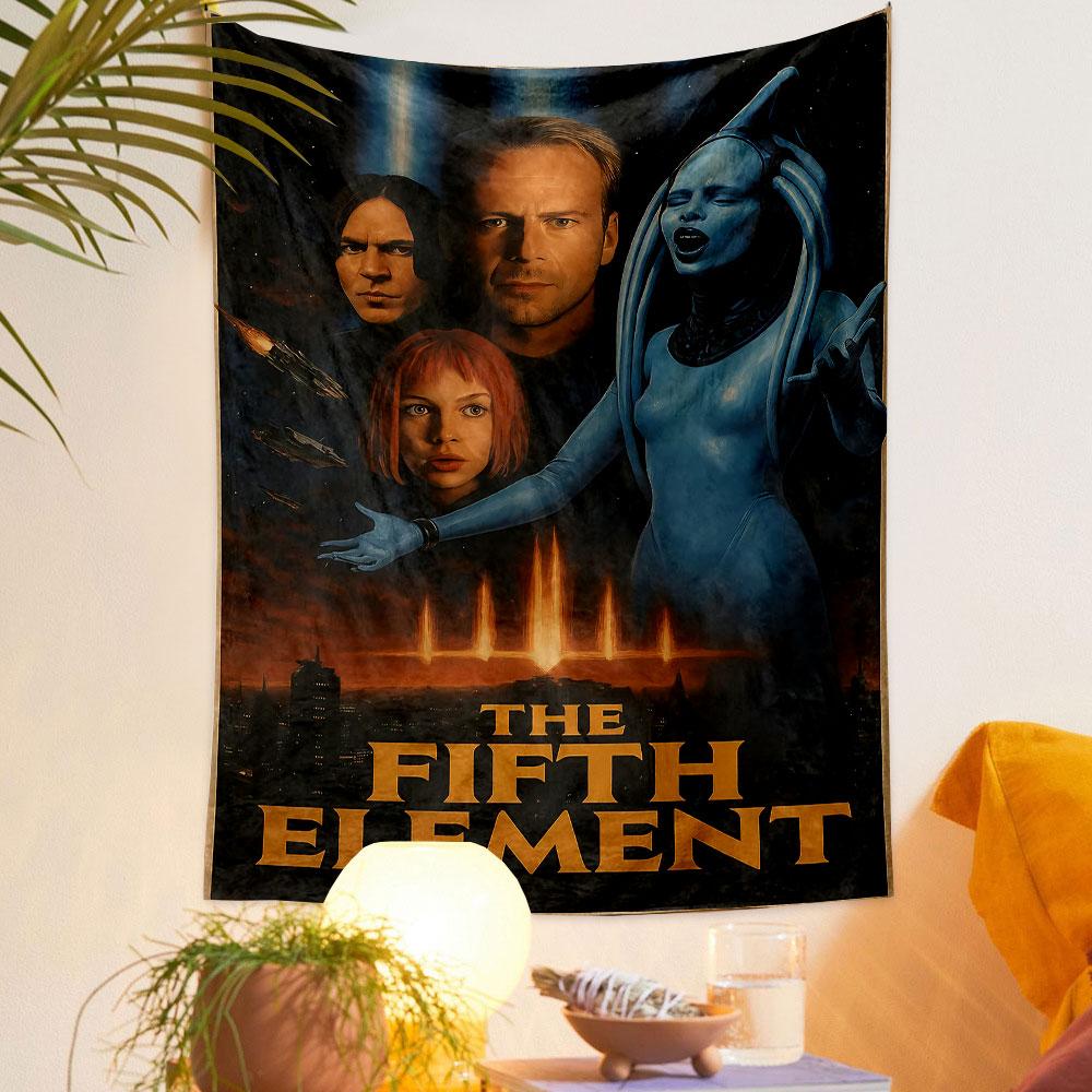 The Fifth Element Movie Poster Tapestry Wall Hanging, Bruce Willis Sci-Fi Film Artwork, Retro Cinema Decor for Bedroom Living Room Dorm