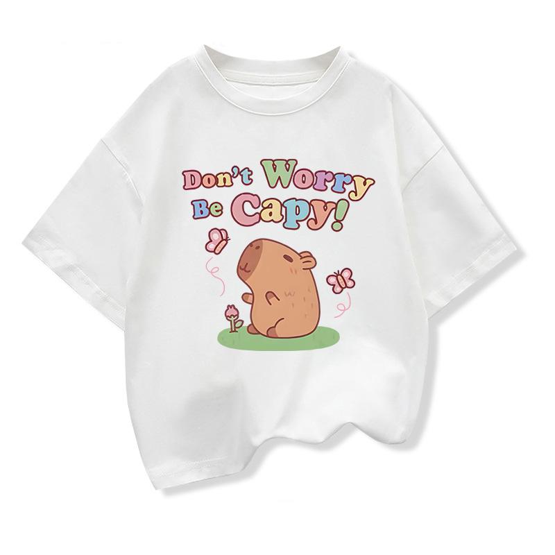 Capybara Cartoon Print Kids Short Sleeve Summer Top Cute Girl's T-shirt Cool Boy's Shirt Children's Clothing