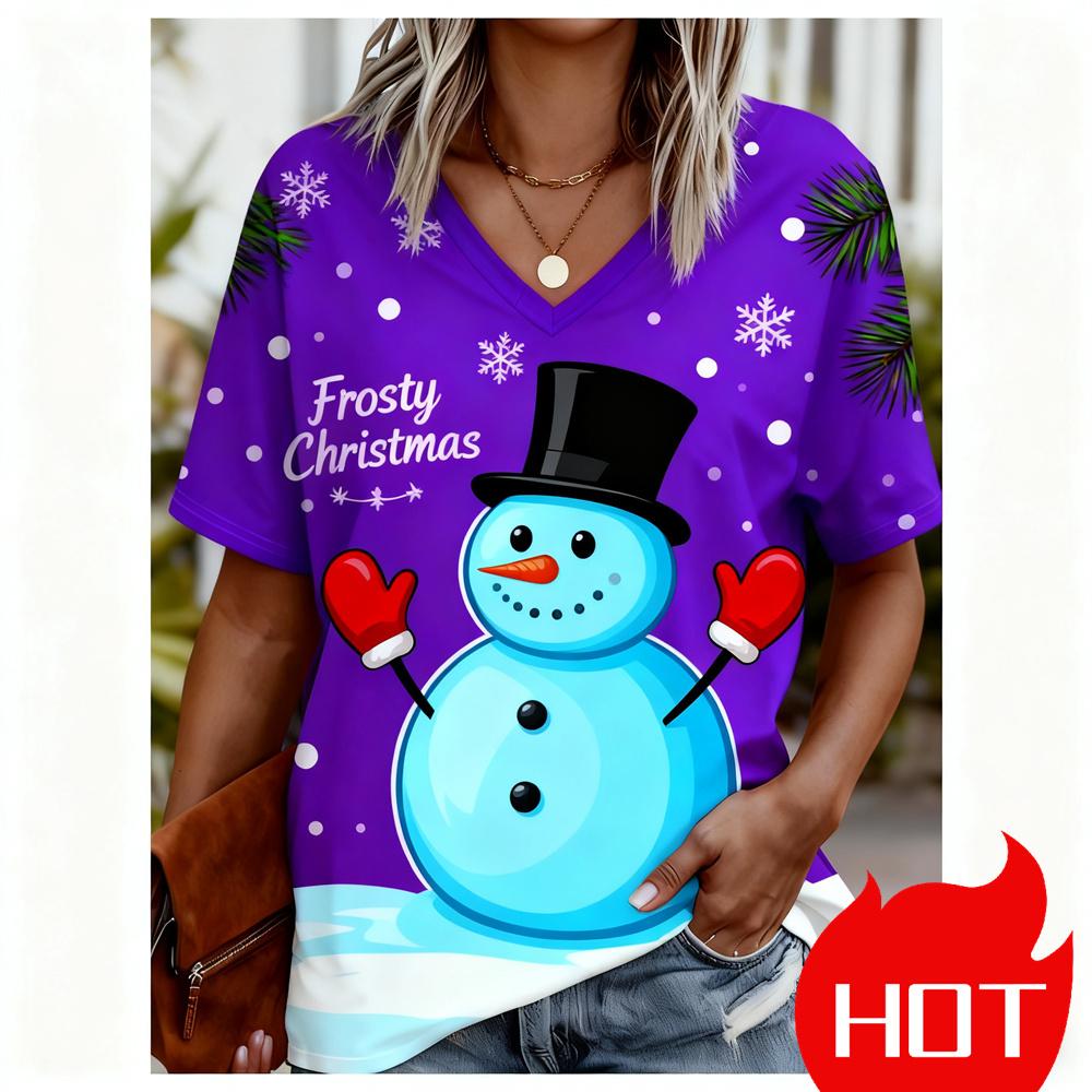 Christmas Women's T-shirt 3D pattern printing V-neck T-shirt quick-dry New Year's T-shirt New women's tops y2k clothes for woman