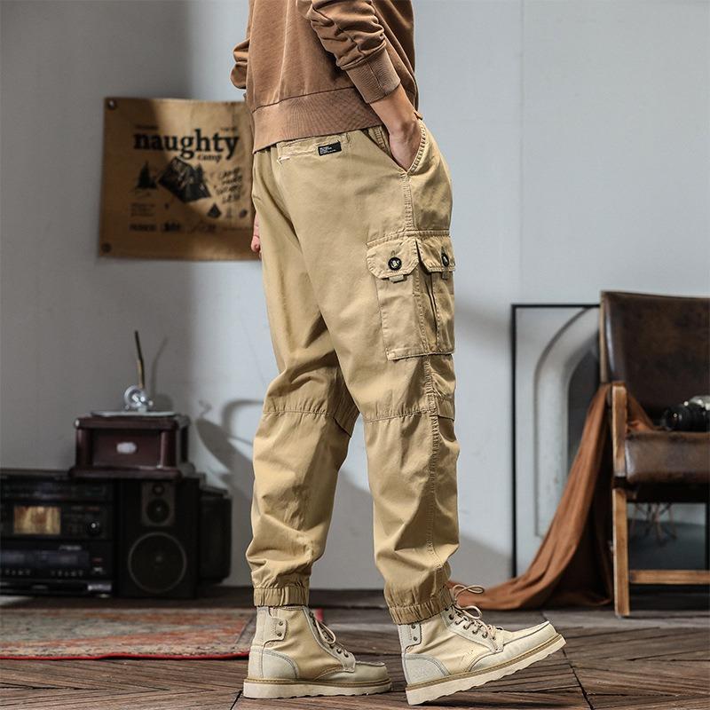 Casual Leggings Men's Pure Cotton Wear-resistant Multi-bag Pants Solid Color Thin Autumn and Winter Men's Pants Commuter Versatile Overalls