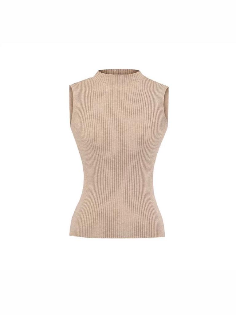 Elegant Korean Sleeveless High Neck Knit Vest for Women - 2026 Summer Slim-fit Top