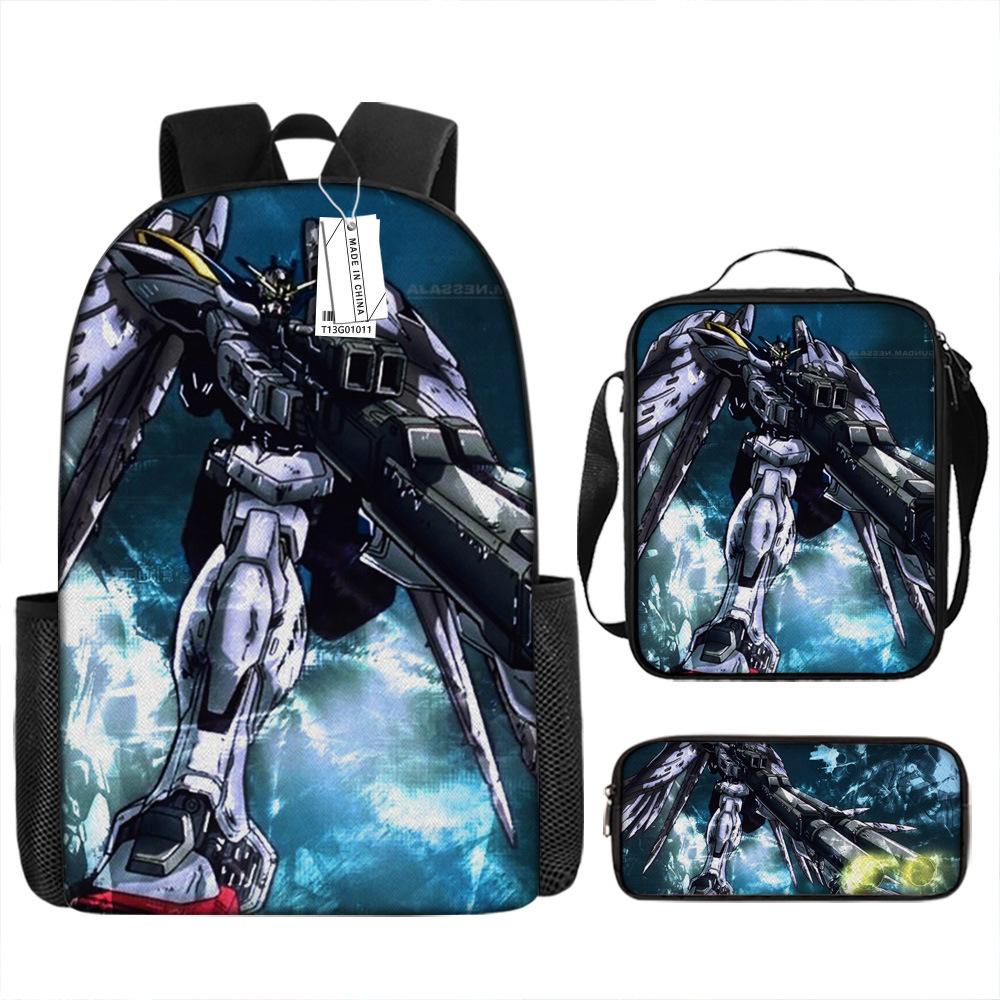 Gundam Backpack 3D Pattern Anime Backpack Student Printed School Bag Three-piece Set