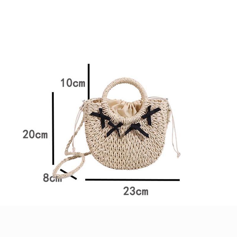 Straw Woven Bag Small Fragrant Style Sling Shoulder Crossbody Bag Hand-held Women's Bag Bow Design Beach Bag KTY