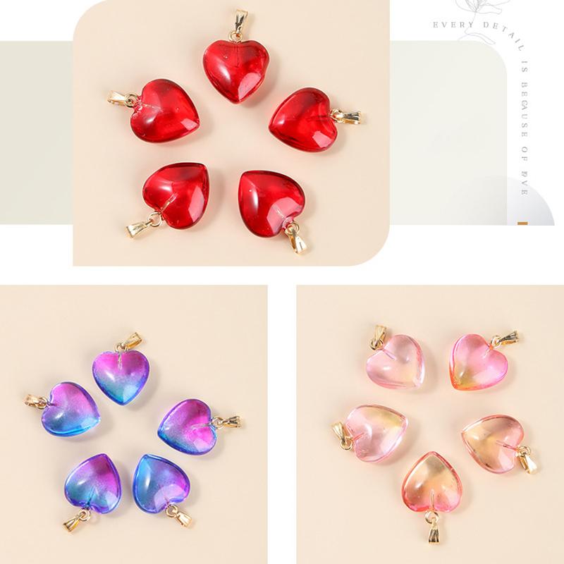 5Pcs/Lot Lampwork  Glass Love Heart Beads Charms Pendant Diy Handmade Jewelry Making Accessories