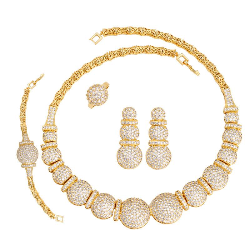 Full Diamond Banquet Dress Accessory Set Chain Copper Gold Plated Micro Zircon Four-Piece Set