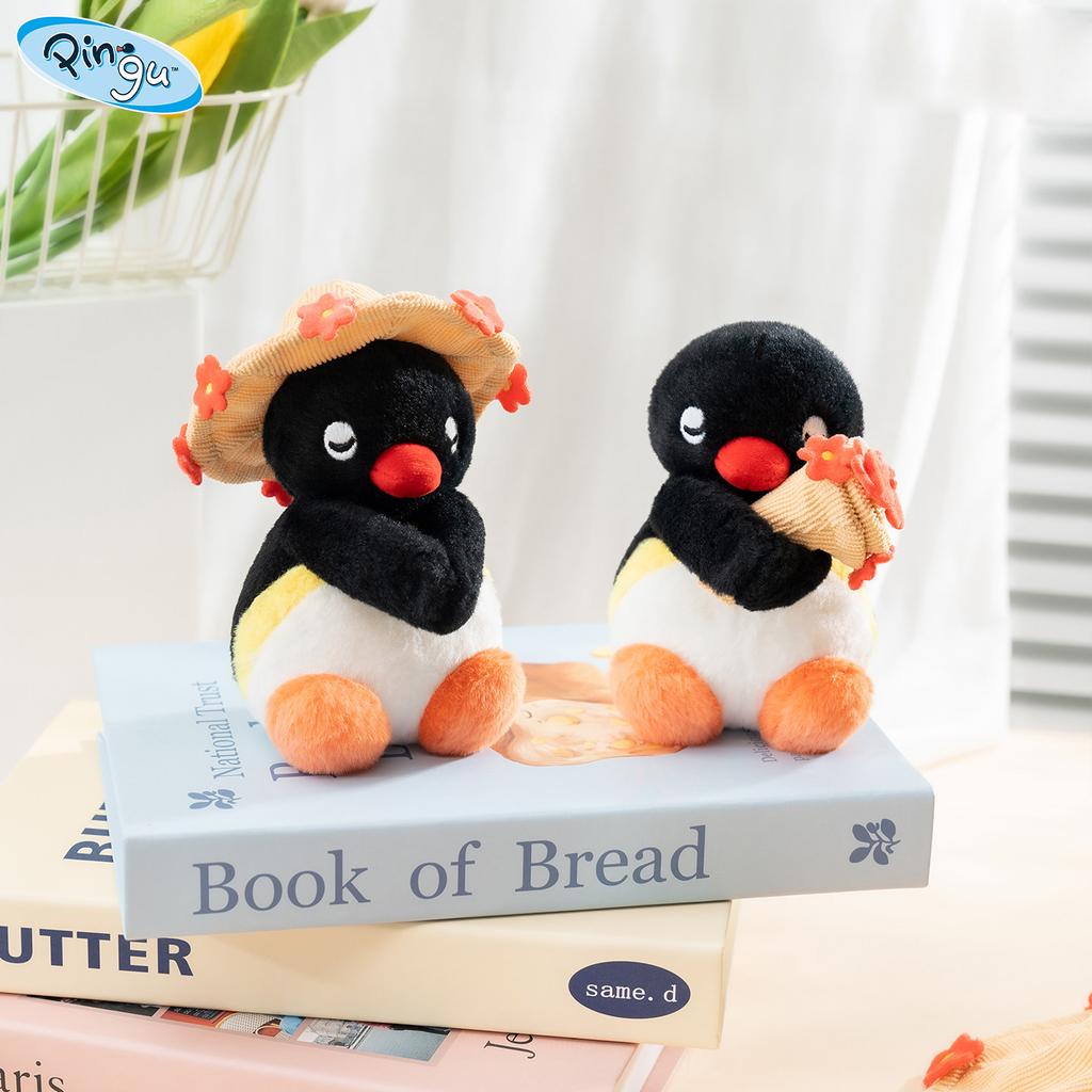 Pingu Family Pingu Pinga Floral Hat Bouquet Plush Set Original Collectible Stuffed Doll Gift Home Decoration 12cm