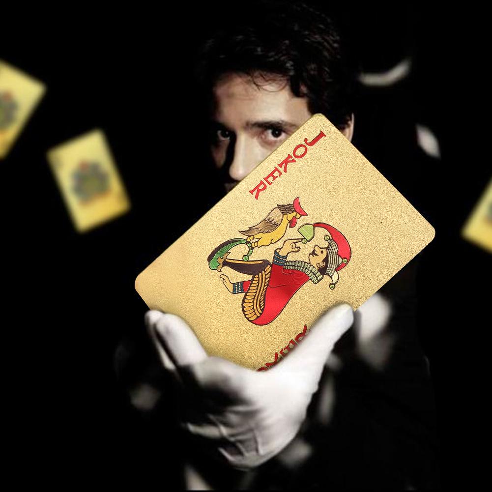 Cartes à Poker de Luxe Feuille d'Or Fausse Cartes à Poker en Plastique (Boîte en Bois et Dollar)