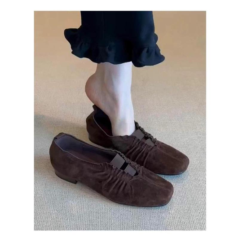 Retro Square-Toe Plissierte Einriemen Damen Vielseitige Einzelne Schuhe