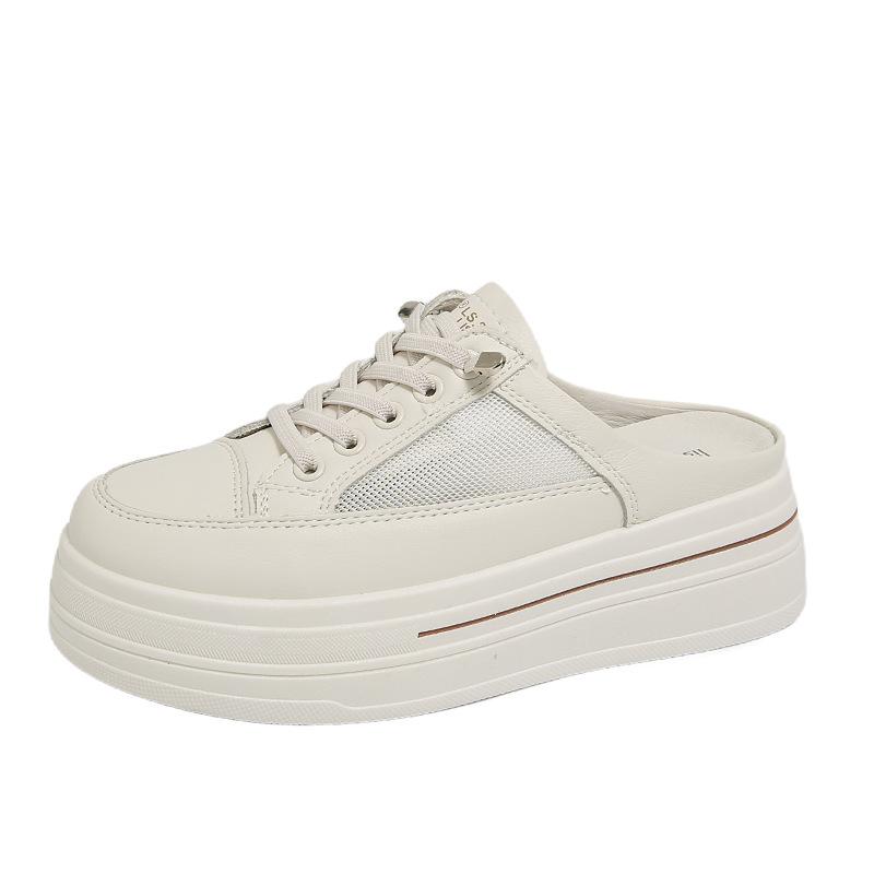 Kleine weiße Schuhe Taschenkopf halber Slipper Damen dicke Sohlen erhöhen die Höhe 2025 Sommer neue Modelle platzen Mode faule Leute tragen vielseitig lässig