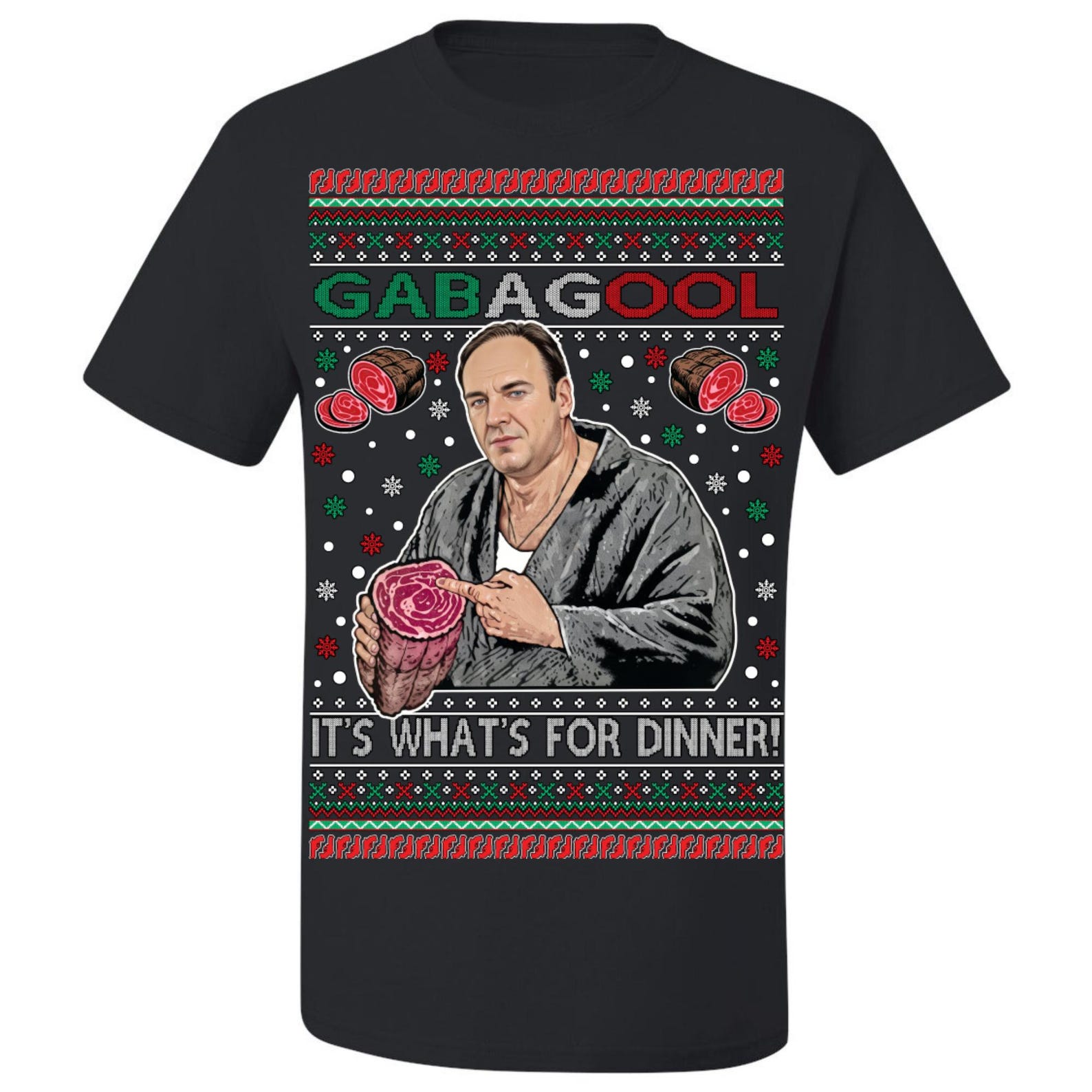Ugly Christmas T-Shirt Gabagool It s What s For Dinner Tee Shirt S