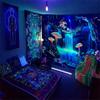 1pc Fluorescent Fantasy Mushroom Forest Tapestry, UV Responsive Waterfall Landscape Tapestry, Psychedelic Starry Sky Tapestry