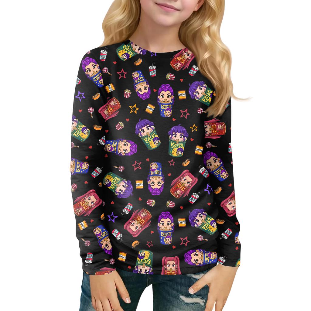 Children's Witch  Printed Long Sleeved Round Neck Top With Floral Print For Daily Casual T-shirt