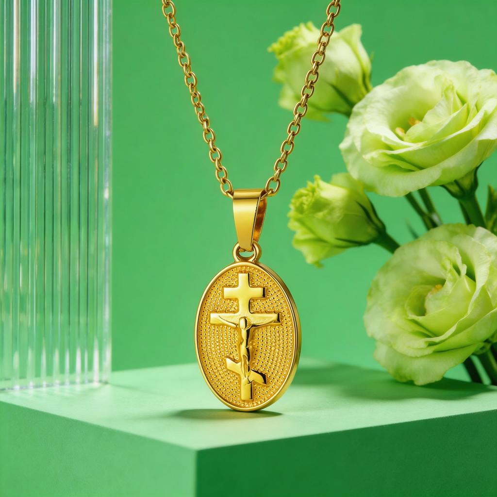 Russian Orthodox Three Bar Cross Pendant Necklace for Women Orthodox Cross Jesus Pendant Stainless Steel Religious Jewelry Gift