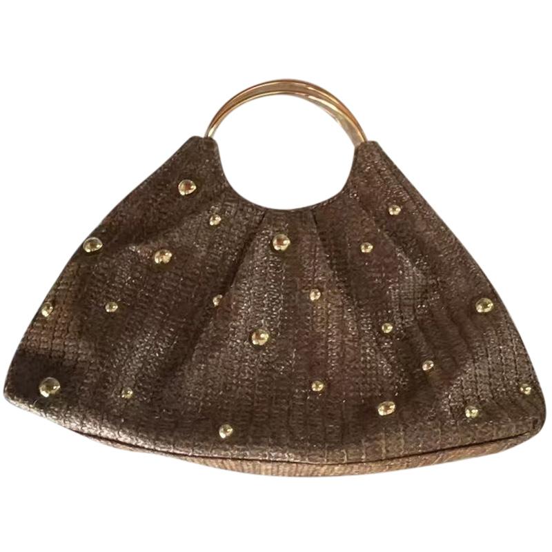 

Boho Beaded Straw Handbag Elegant Circle Handle Clutch Purse Summer Beach Woven Tote Women s Rattan Evening Bag For Wedding Bag