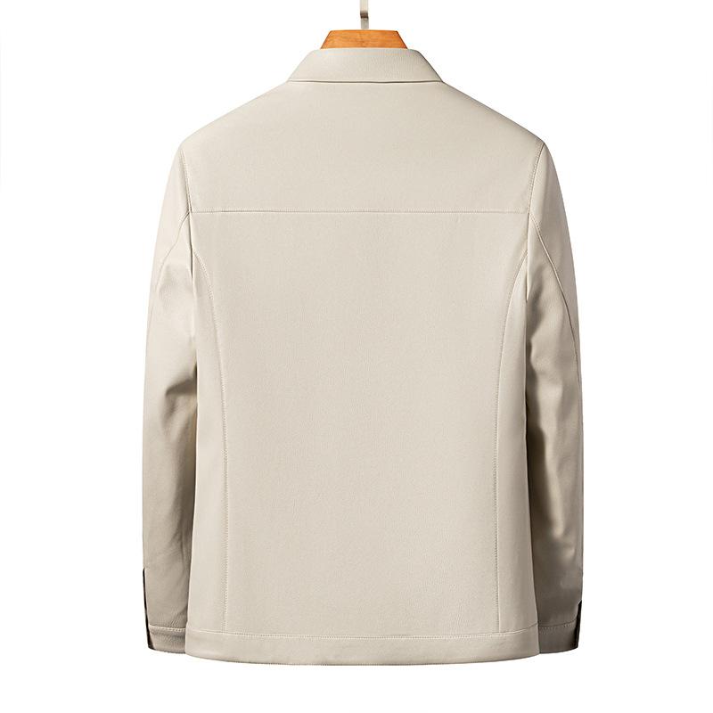 Middle-aged Men's Leather Jacket Autumn and Winter New Business Casual Simple Lapel Short Soft Leather Jacket Men's Clothing
