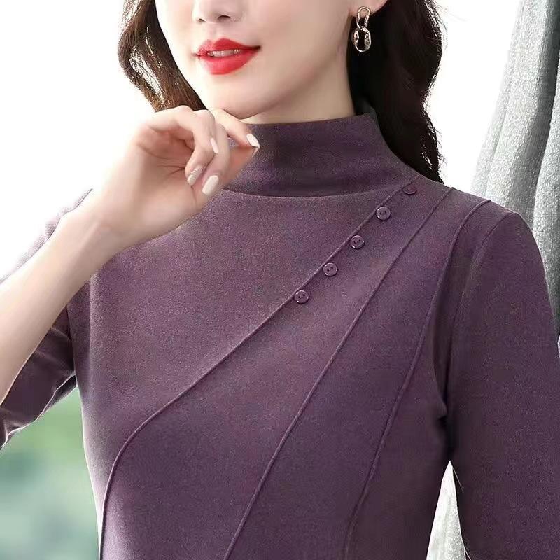 

Женская футболка с полувысоким воротом, двухсторонняя немецкая бархатная утолщенная базовая рубашка для мам, модный топ с длинными рукавами на осень и зиму 3XL recommends 145-80kg