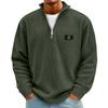 Men's Retro Corduroy Long Sleeve Shirt with Zip-Up Stand Collar Casual Top