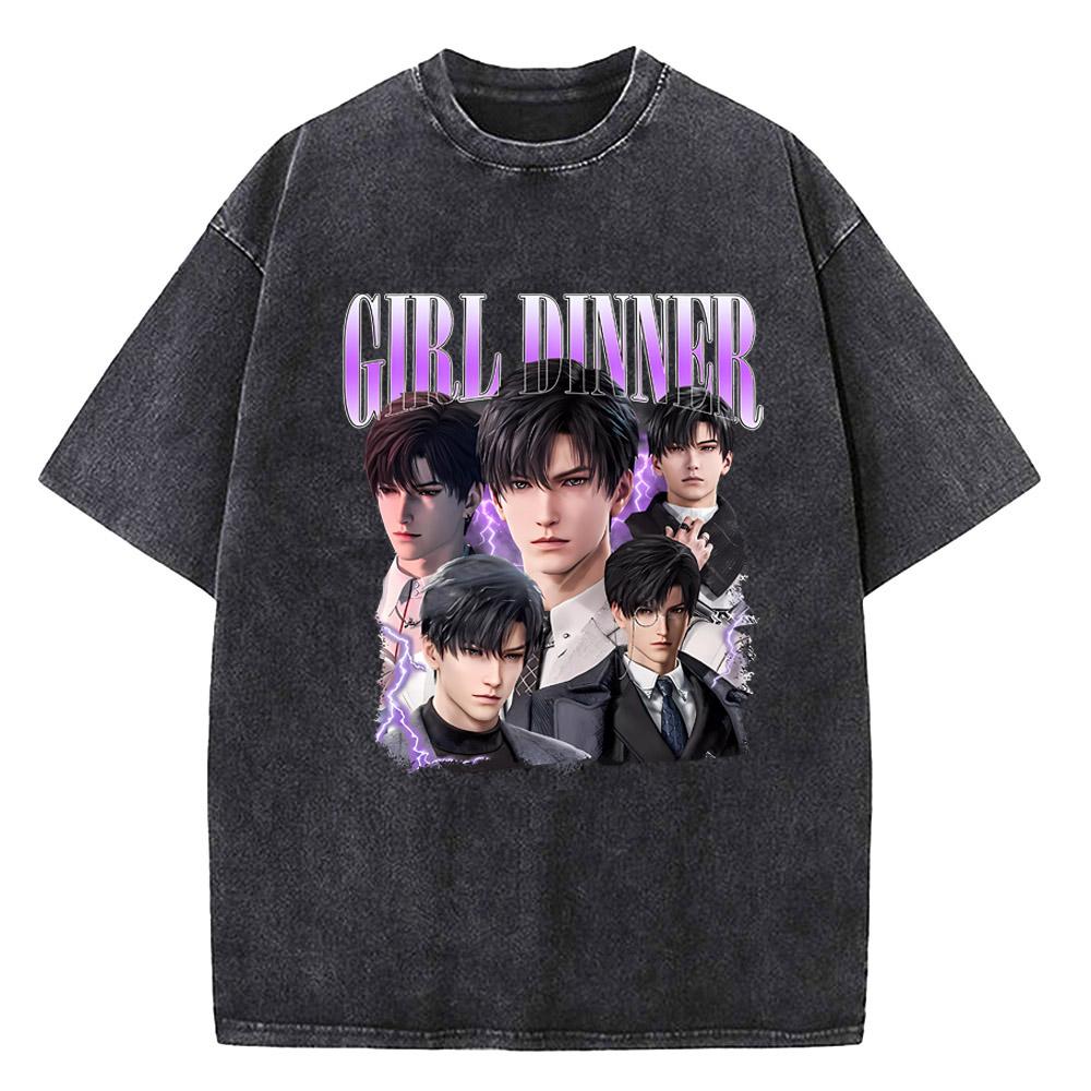 

Kawaii Girl Dinner Zayne Love And Deepspace Vintage Washed TShirt For Unisex Women Cotton Short Sleeve Crewneck TopsTops S